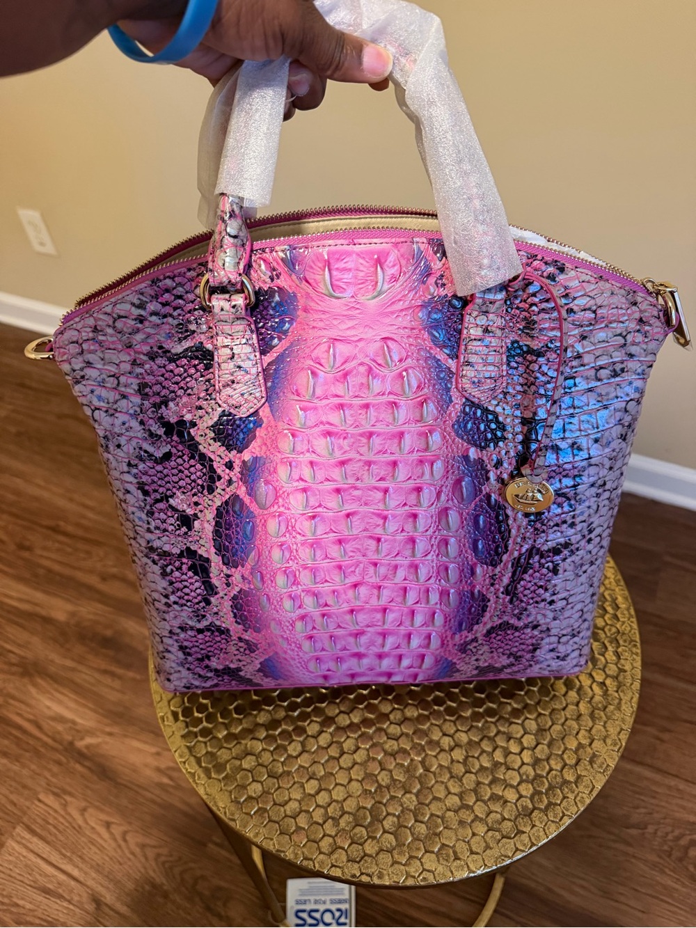 Brahmin Pink Cobra Large Duxbury Embossed Satchel withMatching Veronica Wallet - Picture 3 of 9